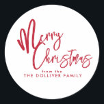 Merry Christmas | Red Typography Classic Round Sticker<br><div class="desc">Merry Christmas | Red Typography Round Sticker. Minimalistic and simplistic. Customise the font and colours. Message the designer if you would like to customise further.</div>