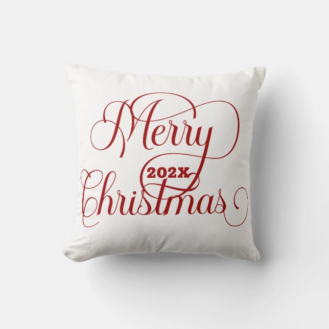 Merry Christmas Red Typography On White Cushion (Front)