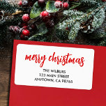 Merry Christmas Red Typography Return Address Label<br><div class="desc">Large return address labels feature Merry Christmas in red lettering on a white background and your info in chic lettering.</div>