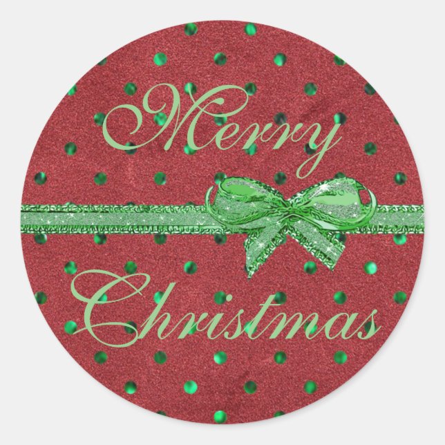 Merry Christmas Red Velvet Green Bow Stickers (Front)