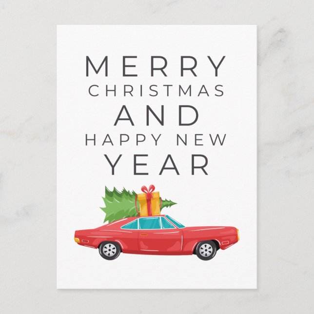 MERRY CHRISTMAS Red Vintage Car Postcard (Front)