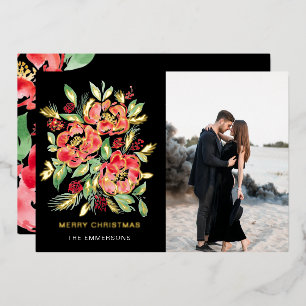 Merry Christmas red watercolor roses 