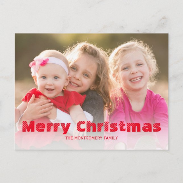 Merry Christmas Red White Buffalo Check Family Holiday Postcard (Front)