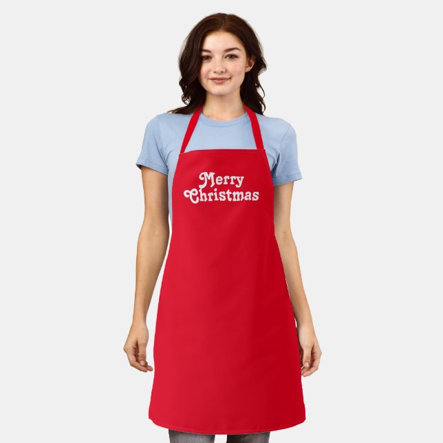 "Merry Christmas" red white Christmas Holiday Apron (Worn)