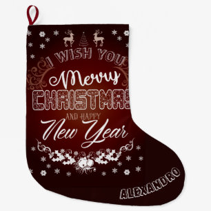 Merry Christmas red White cool gift design Large Christmas Stocking