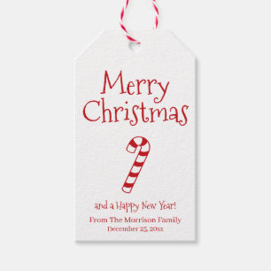 Merry Christmas red white cute candy cane custom Gift Tags