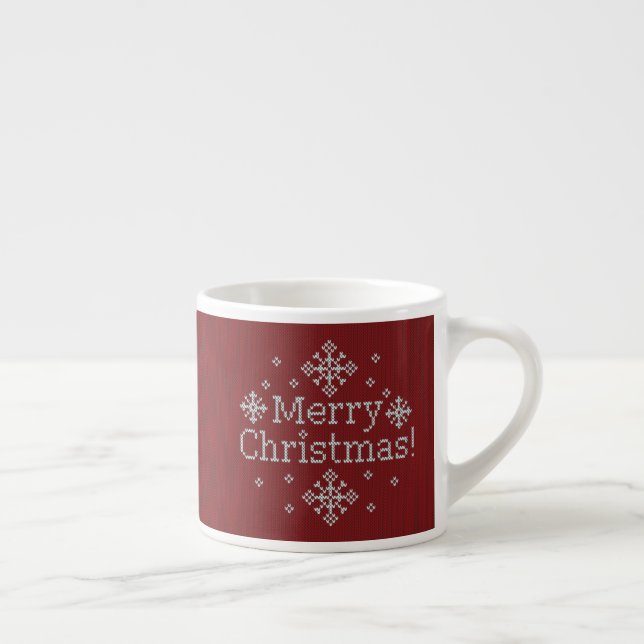 Merry Christmas Red & White Faux Knit Espresso Cup (Right)
