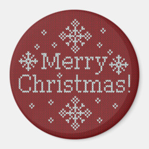 Merry Christmas Red & White Faux Knit Magnet
