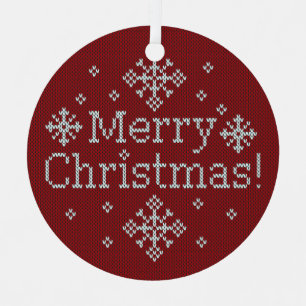 Merry Christmas Red & White Faux Knit Metal Tree Decoration