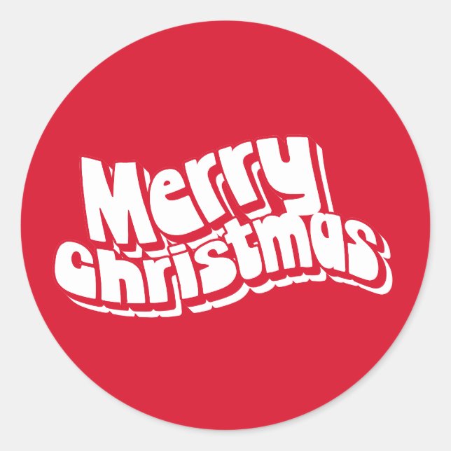 Merry Christmas Red White Fun Retro Classic Round Sticker (Front)