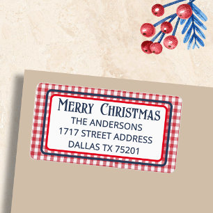 Merry Christmas Red & White Gingham Check Return Label