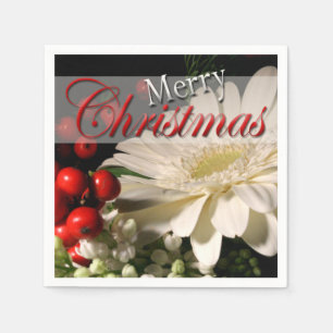 Merry Christmas Red White Holiday Flowers Napkin