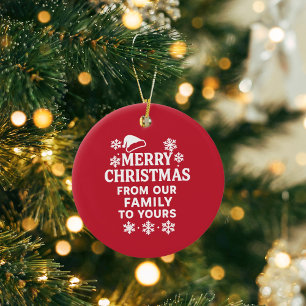 Merry Christmas red white modern family greetings Ceramic Tree Decoration