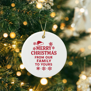 Merry Christmas red white modern family greetings Ceramic Tree Decoration