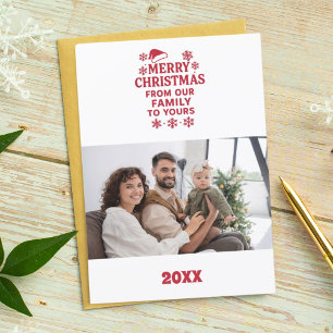 Merry Christmas red white modern photo card