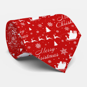 Merry Christmas Red & White Pattern Tie