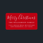 Merry Christmas Red White Return Address Label<br><div class="desc">Add some extra cheer to your holiday cards and invitations with our festive Merry Christmas return address labels. This stylish Christmas design features 'Merry Christmas' in white handwritten chic script calligraphy on a red background. Simply add your name and address. Exclusively designed for you by Happy Dolphin Studio. If you...</div>