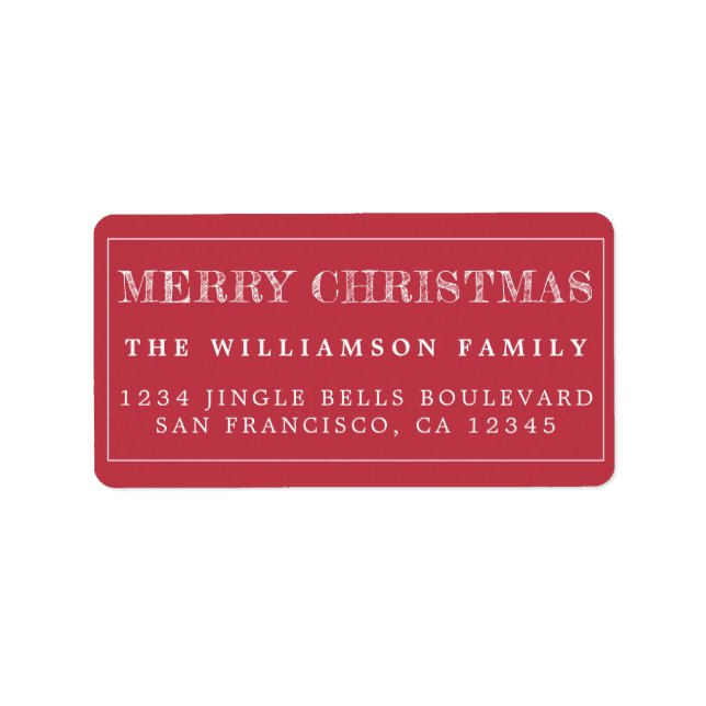 Merry Christmas Red White Return Address Label (Front)