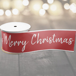 Merry Christmas Red White Ribbon Personalise Satin Ribbon
