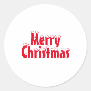 Merry Christmas red & white snow letters cute Classic Round Sticker