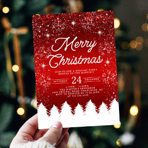 Merry Christmas Red & White Snowflakes Party  Invitation