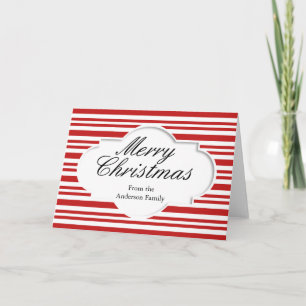 Merry Christmas Red White Stripes Personlized Holiday Card