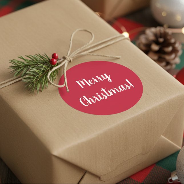 Merry Christmas Red & White Typography Festive Classic Round Sticker (Creator Uploaded)