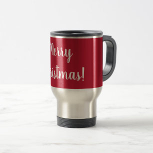 Merry Christmas Red White Typography Festive Travel Mug