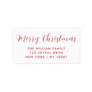 Merry Christmas Red WhiteTypography Return Address Label