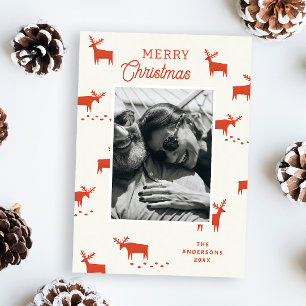 Merry Christmas. Red winter woodland reindeer Holiday Card
