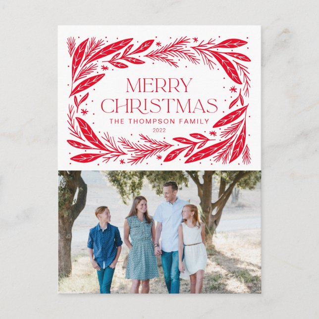 Merry Christmas Red Wreath Postcard (Front)