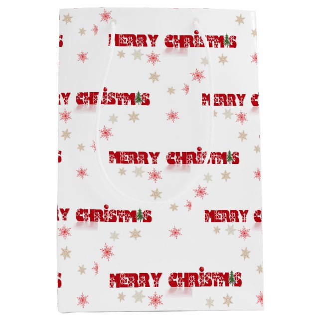 Merry Christmas Reflection On White Medium Gift Bag (Front)