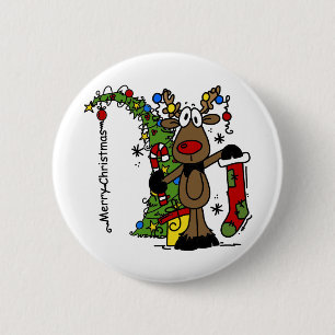Merry Christmas Reindeer 6 Cm Round Badge