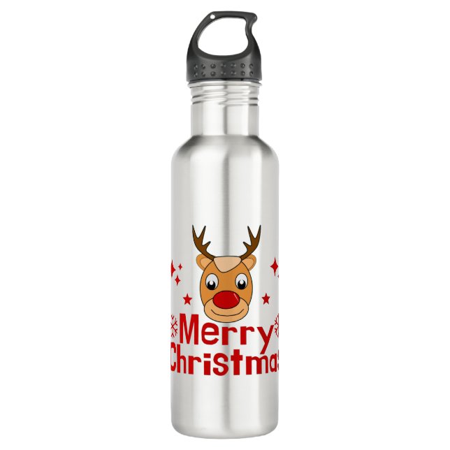 Merry Christmas Reindeer 710 Ml Water Bottle (Front)