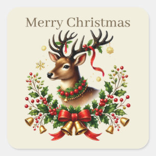 Merry Christmas reindeer add text  Square Sticker