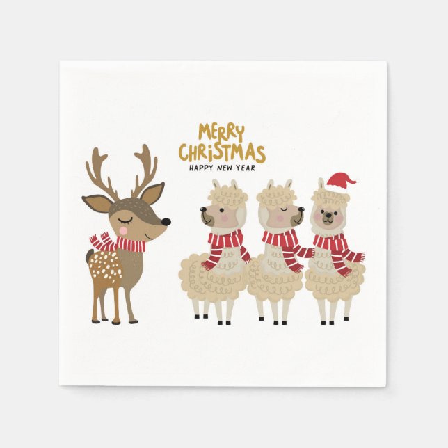 Merry Christmas | Reindeer & Alpacas Napkin (Front)