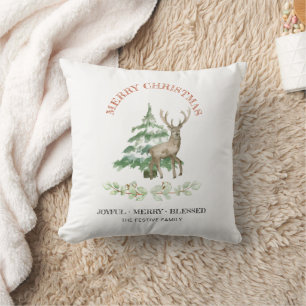 Merry Christmas Reindeer and Family Name Cushion