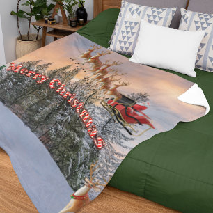 Merry Christmas Reindeer and Santa Fleece Blanket