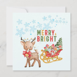 Merry Christmas Reindeer and Santa Sleigh  Holiday Card