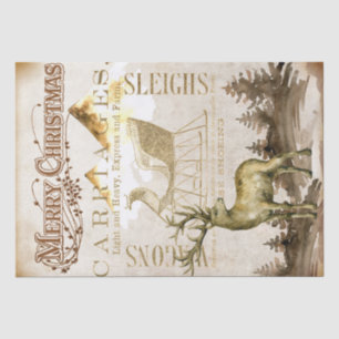 Merry Christmas Reindeer and Sleigh Decoupage Tiss Tissue Paper