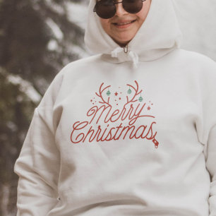 Merry Christmas Reindeer Antlers Matching Holiday Hoodie