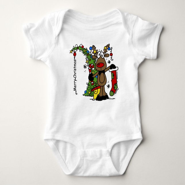 Merry Christmas Reindeer Baby Bodysuit (Front)
