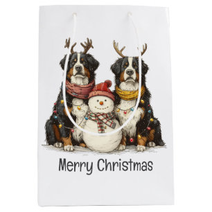 Merry Christmas Reindeer Bernese Mountain Dogs Medium Gift Bag