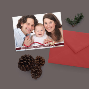 Merry Christmas Reindeer & Block Text with Photo Holiday Postcard