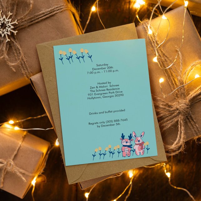 Merry Christmas – Reindeer & Bunny on Teal Invitation (Creator Uploaded)