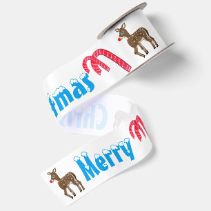 Merry Christmas Reindeer Candy Canes 3" Satin Ribbon