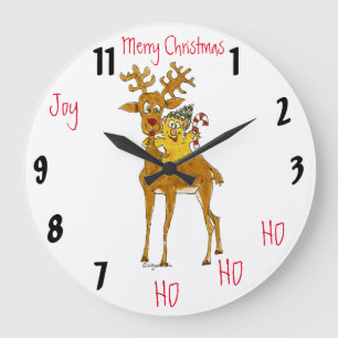 Merry Christmas Reindeer Cartoon Wall Clock