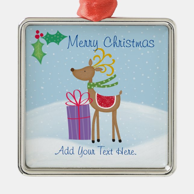 Merry Christmas Reindeer Ceramic Ornament (Front)