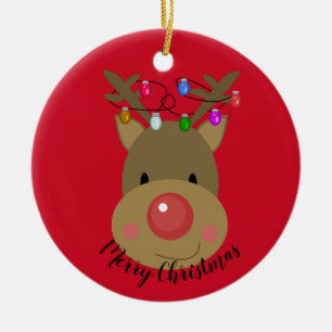 Merry Christmas Reindeer Ceramic Tree Decoration