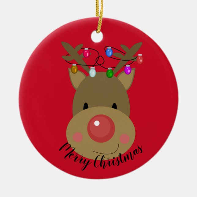 Merry Christmas Reindeer Ceramic Tree Decoration (Front)